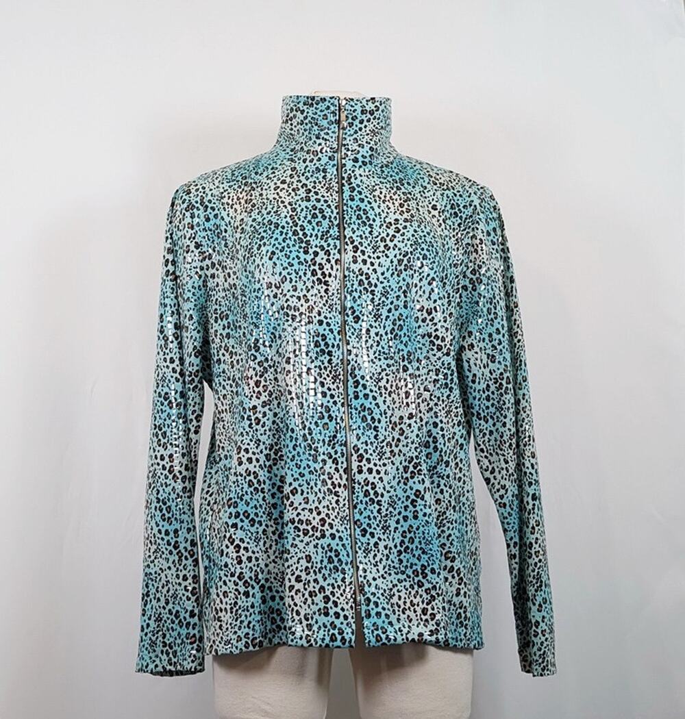 Exclusively Misook Jacket Animal Print Shiny Textured Zip Front Women's Size 1X